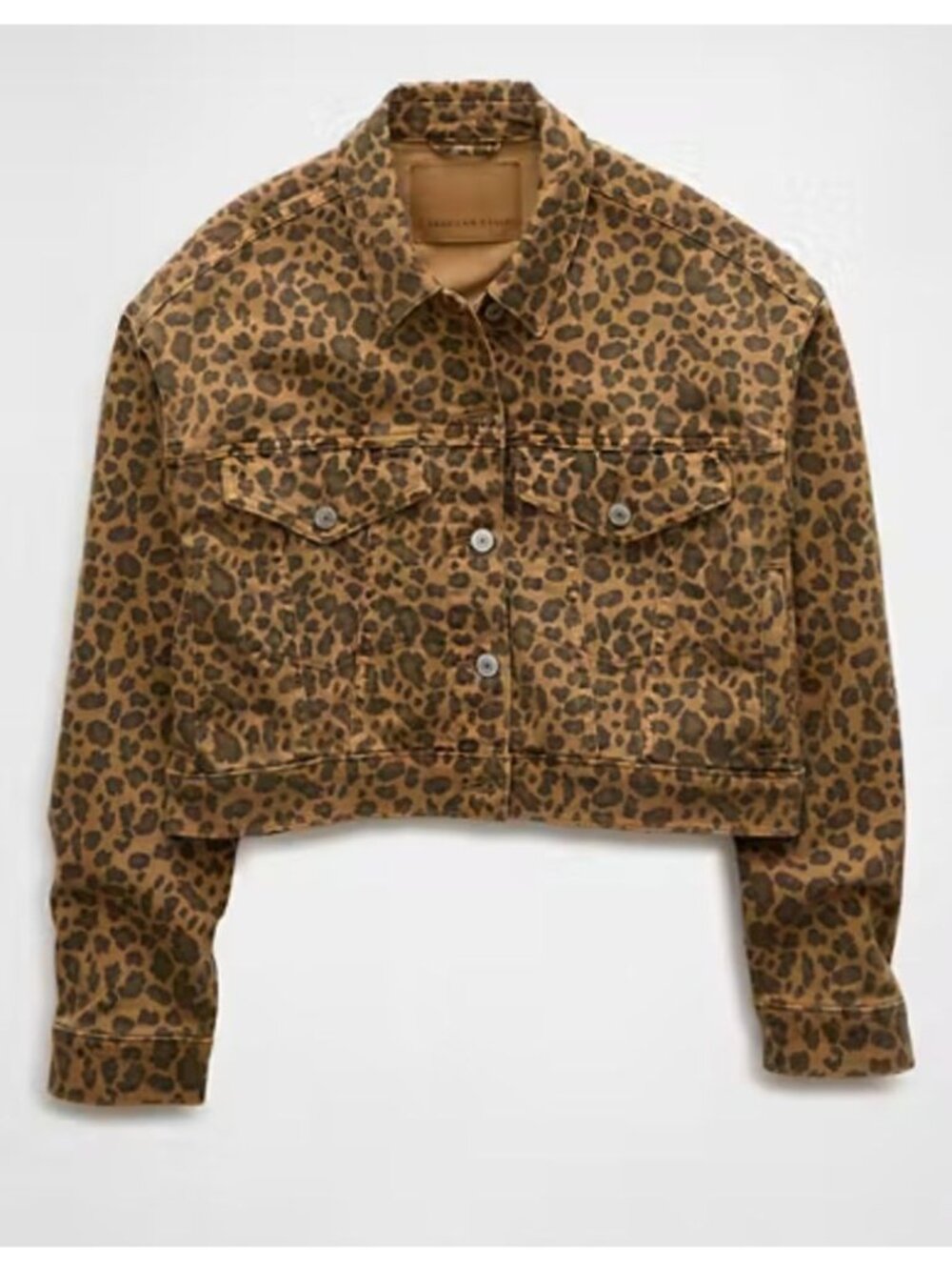 American Eagle AE Cropped Animal Leopard Print Denim Jacket Jean Size L - Picture 2 of 10